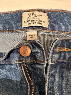 J. Crew Slim Broken In Boyfriend Jeans in Faded Blue Denim with Copper Hardware